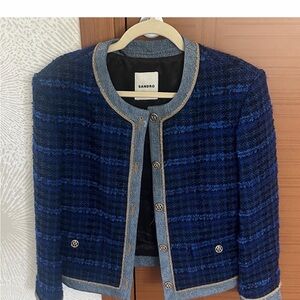 Sandro Women's Navy and Black Tweed Blazer